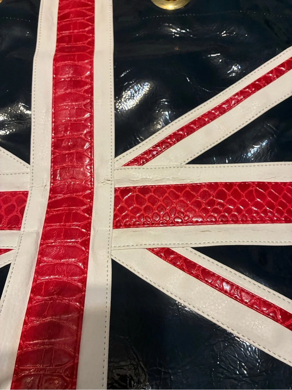 twiggy LONDON Navy, Red & White Union Jack Patent Tote with Gold Hardware